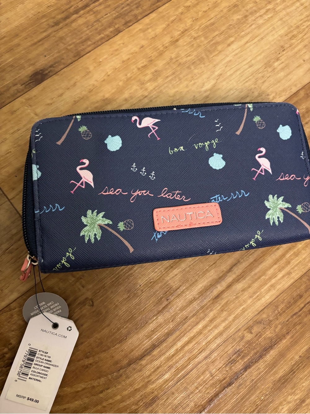 Nautica Navy Wallet with Pink Flamingo & Mint Palm Print